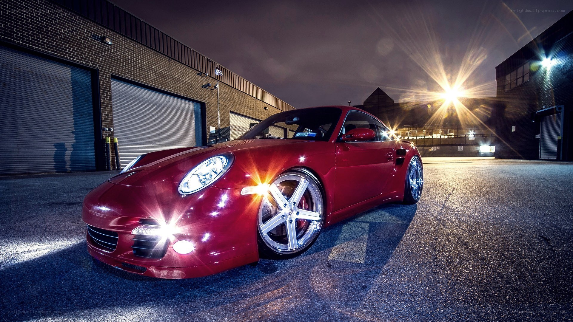 Red Porsche at night