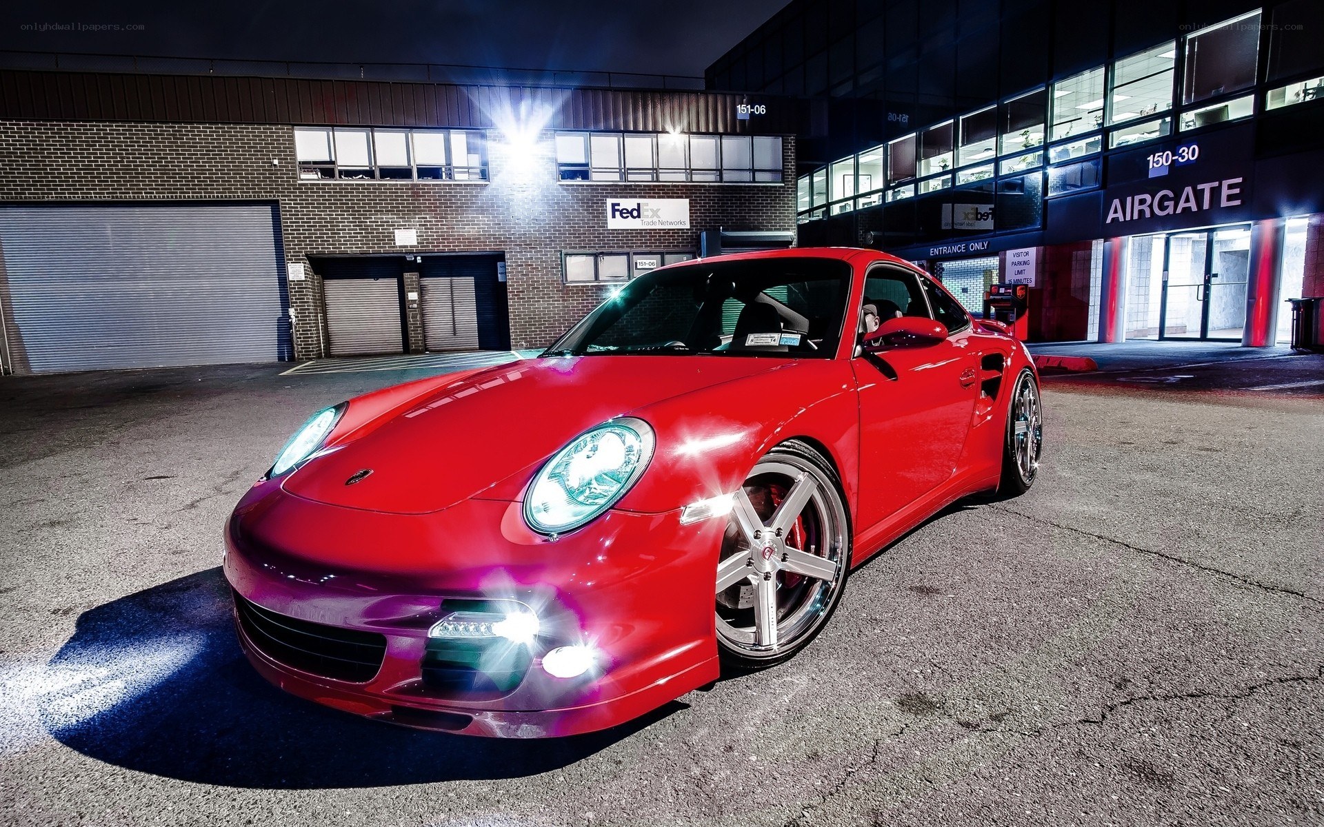 Red Porsche at night