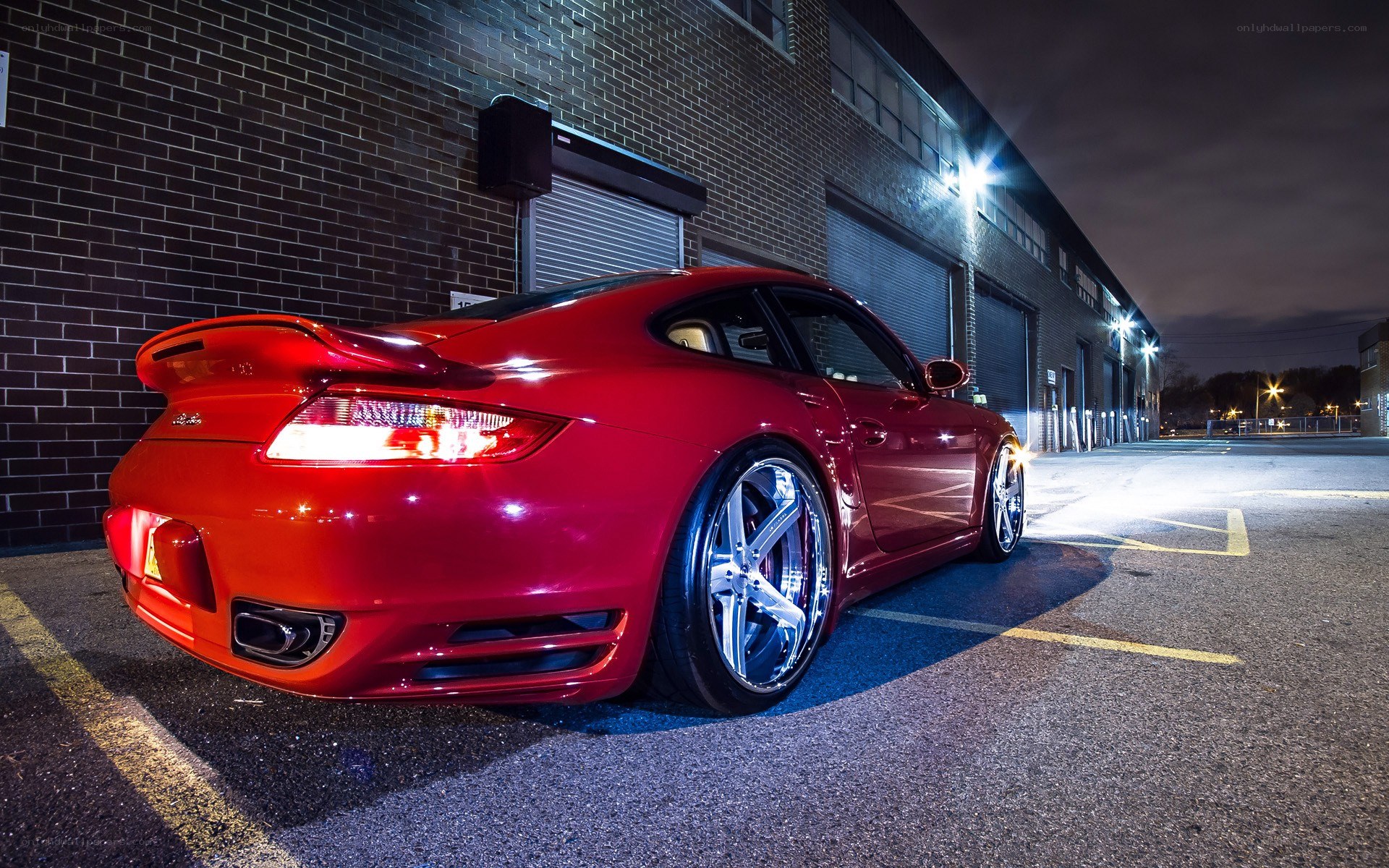 Red Porsche at night