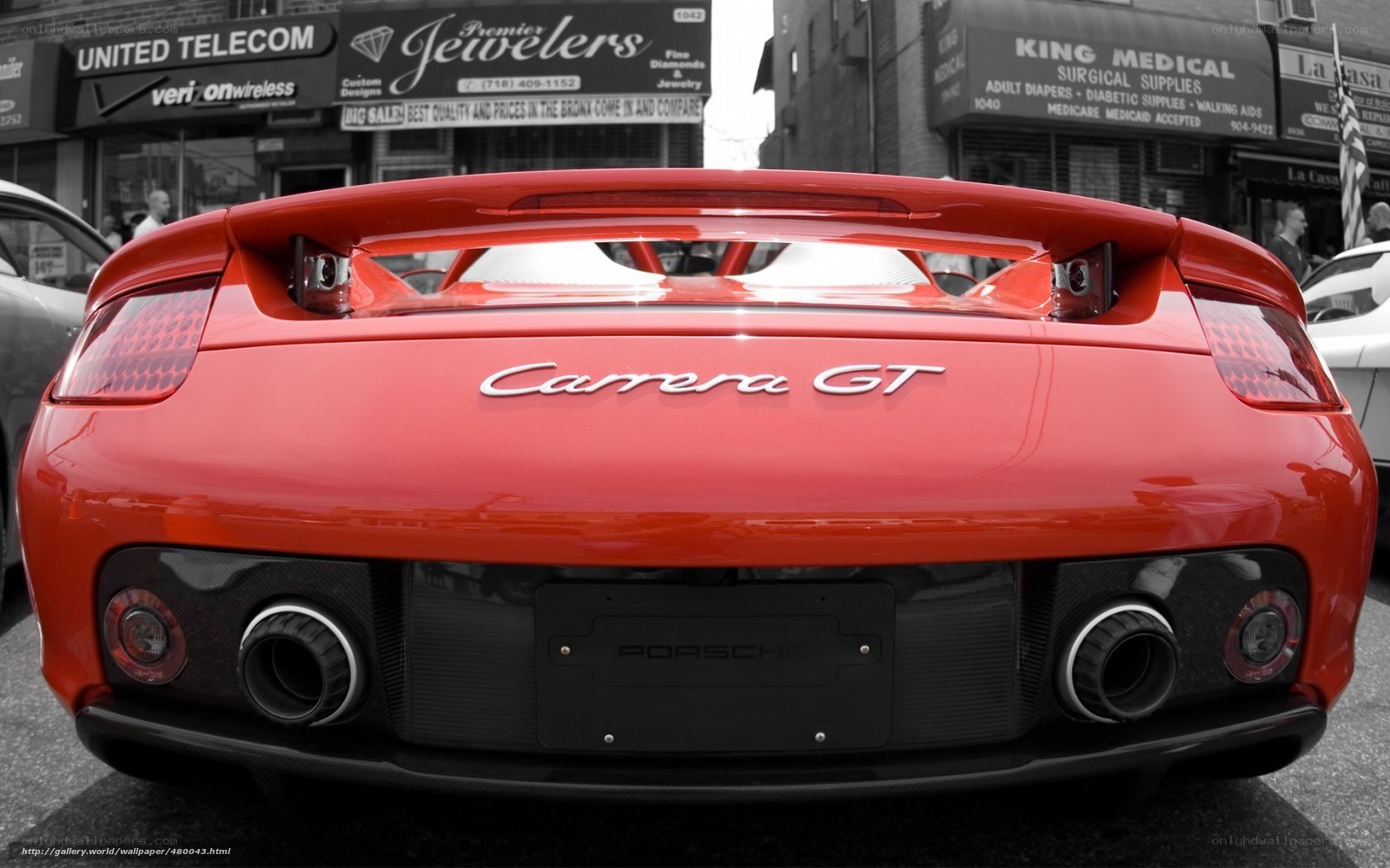Red Porsche Carrera GT rear view