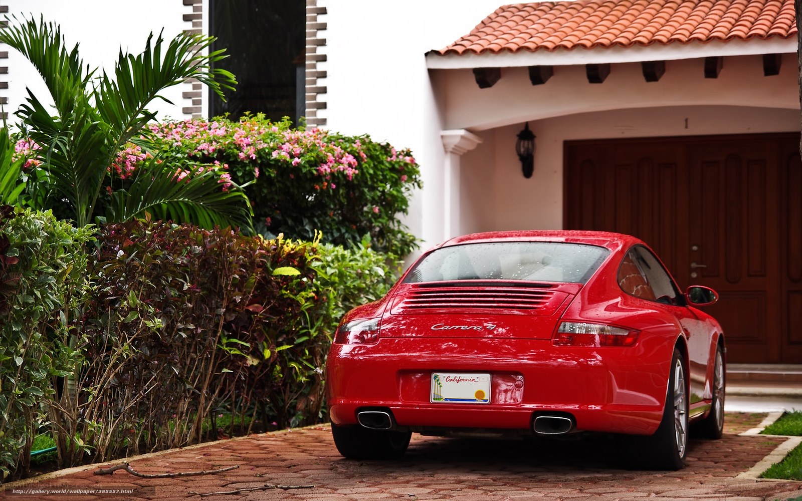 Red Porsche Carrera parked outside