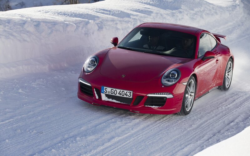 Red Porsche in Snow