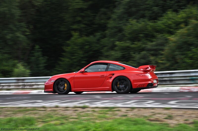 Red Porsche on a racetrack