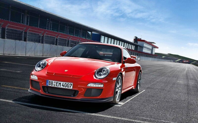 Red Porsche on Racetrack — Dynamic, Afternoon