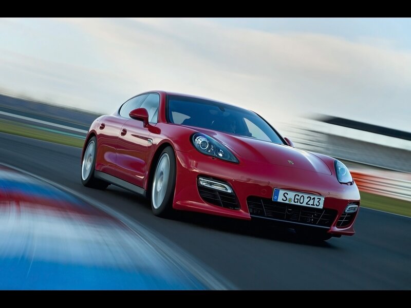 Red Porsche Panamera on a racetrack