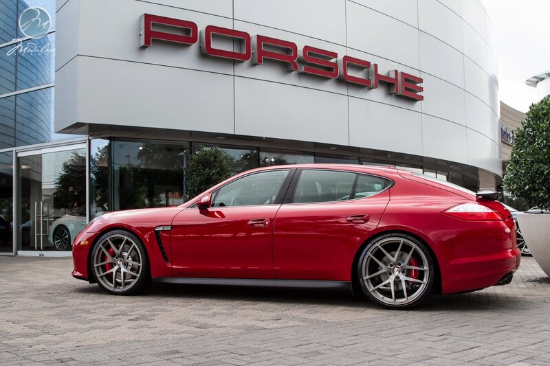 Red Porsche Panamera outside dealership