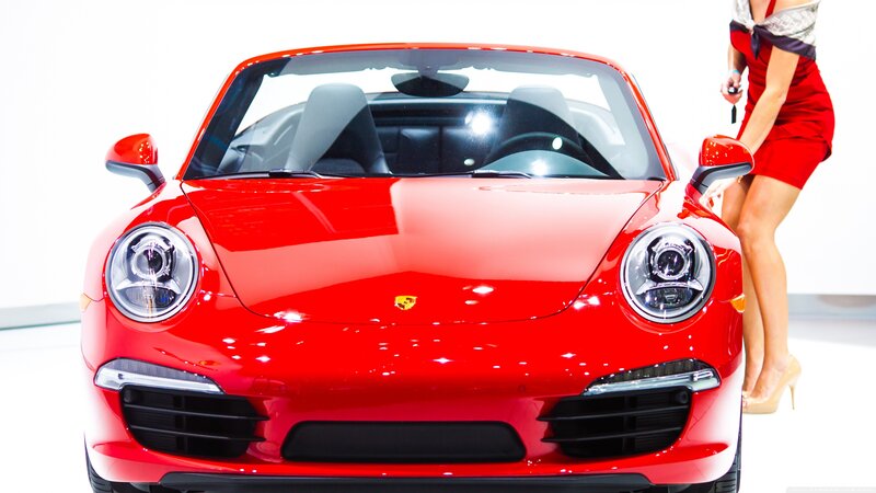 Red Porsche sports car display