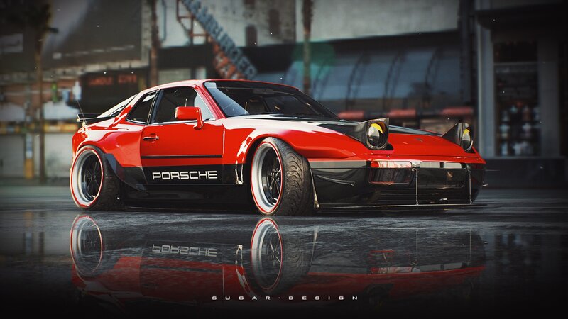 Red Porsche Sports Car — Dramatic, Night, Digital Art