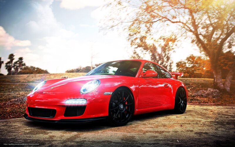 Red Porsche Sports Car — Dramatic, Sunset, Photograph