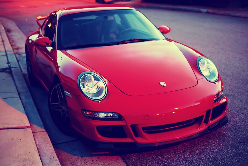 Red Porsche Sports Car — Dramatic, Sunset