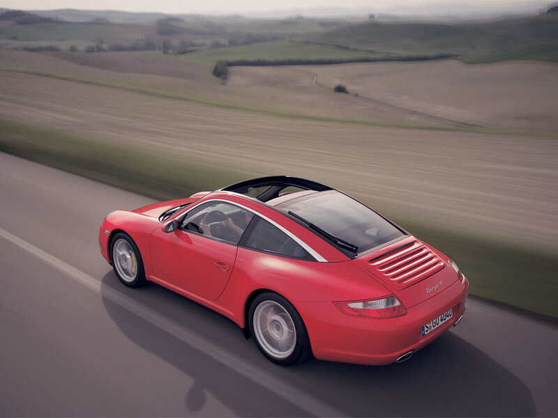 Red Porsche Targa on country road