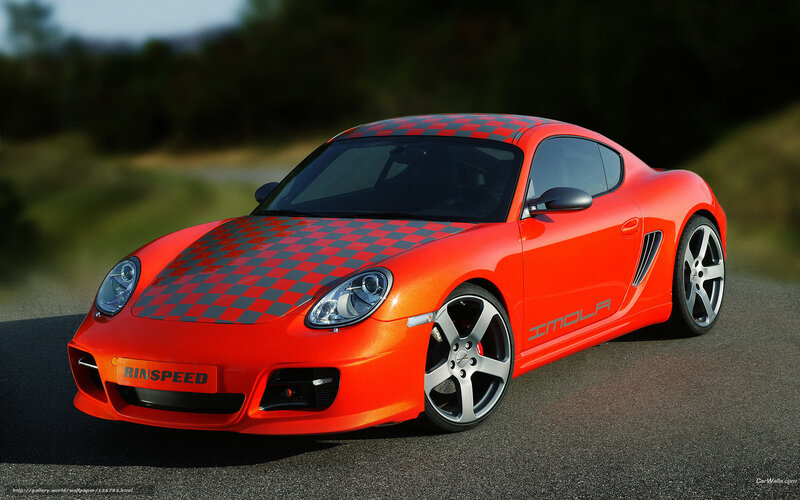Red Porsche with checkered pattern