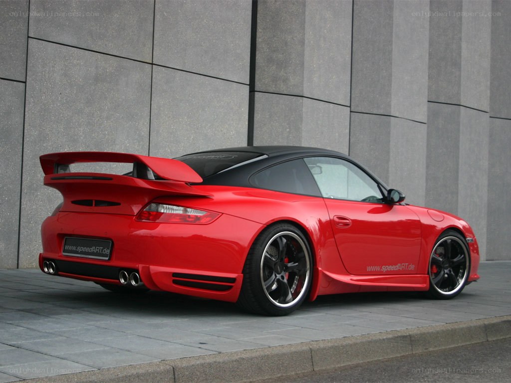 red porsche with rear spoiler