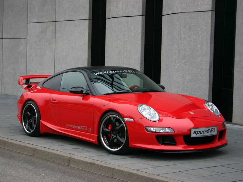 Red Porsche with SpeedART modifications