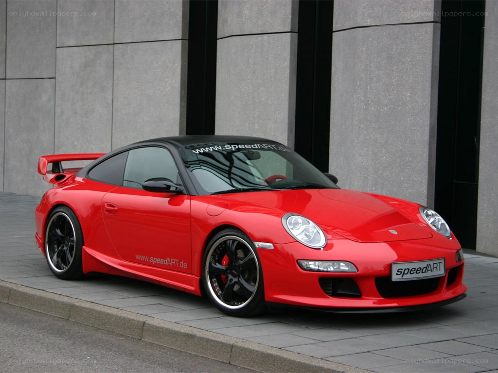 Red Porsche with SpeedART modifications