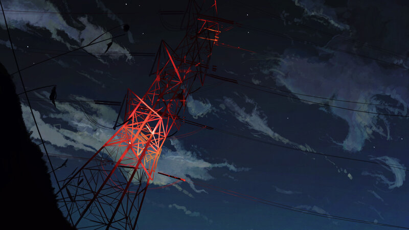Red Power Line Tower