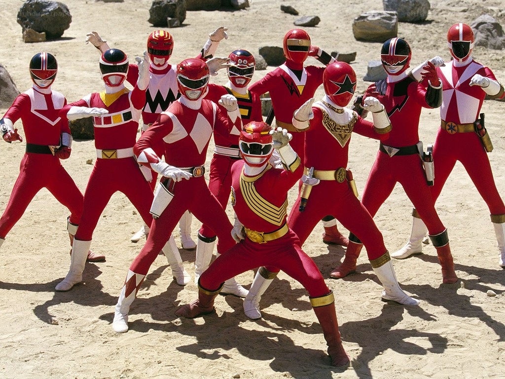 Red Power Rangers group pose