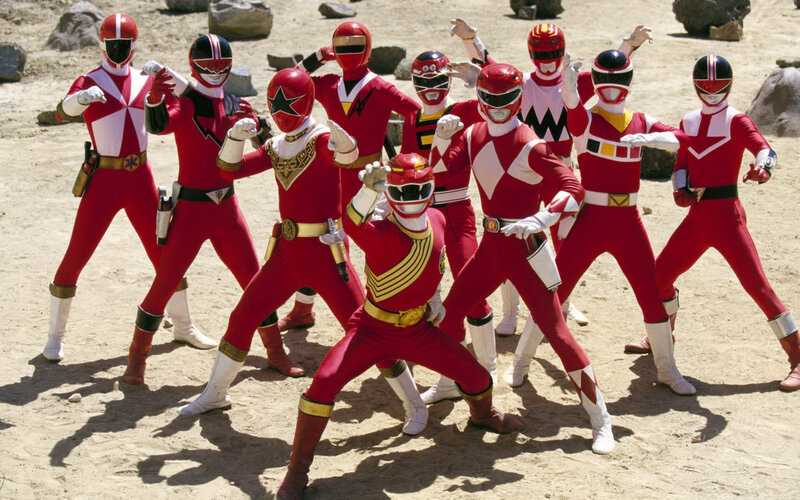 Red Power Rangers group pose