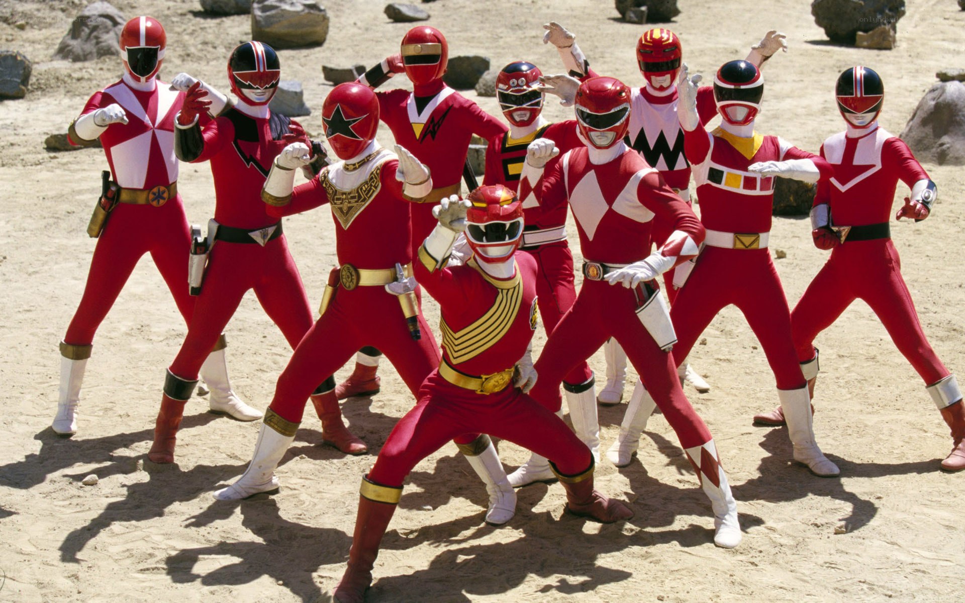 Red Power Rangers group pose