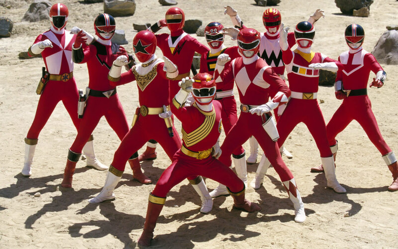 Red Power Rangers group pose