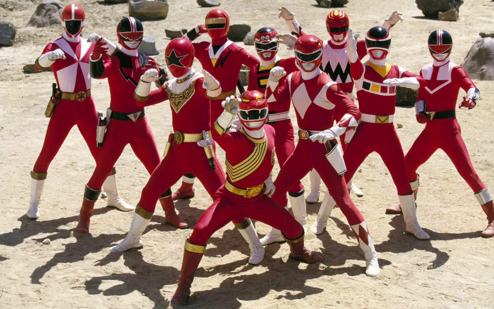 Red Power Rangers group pose