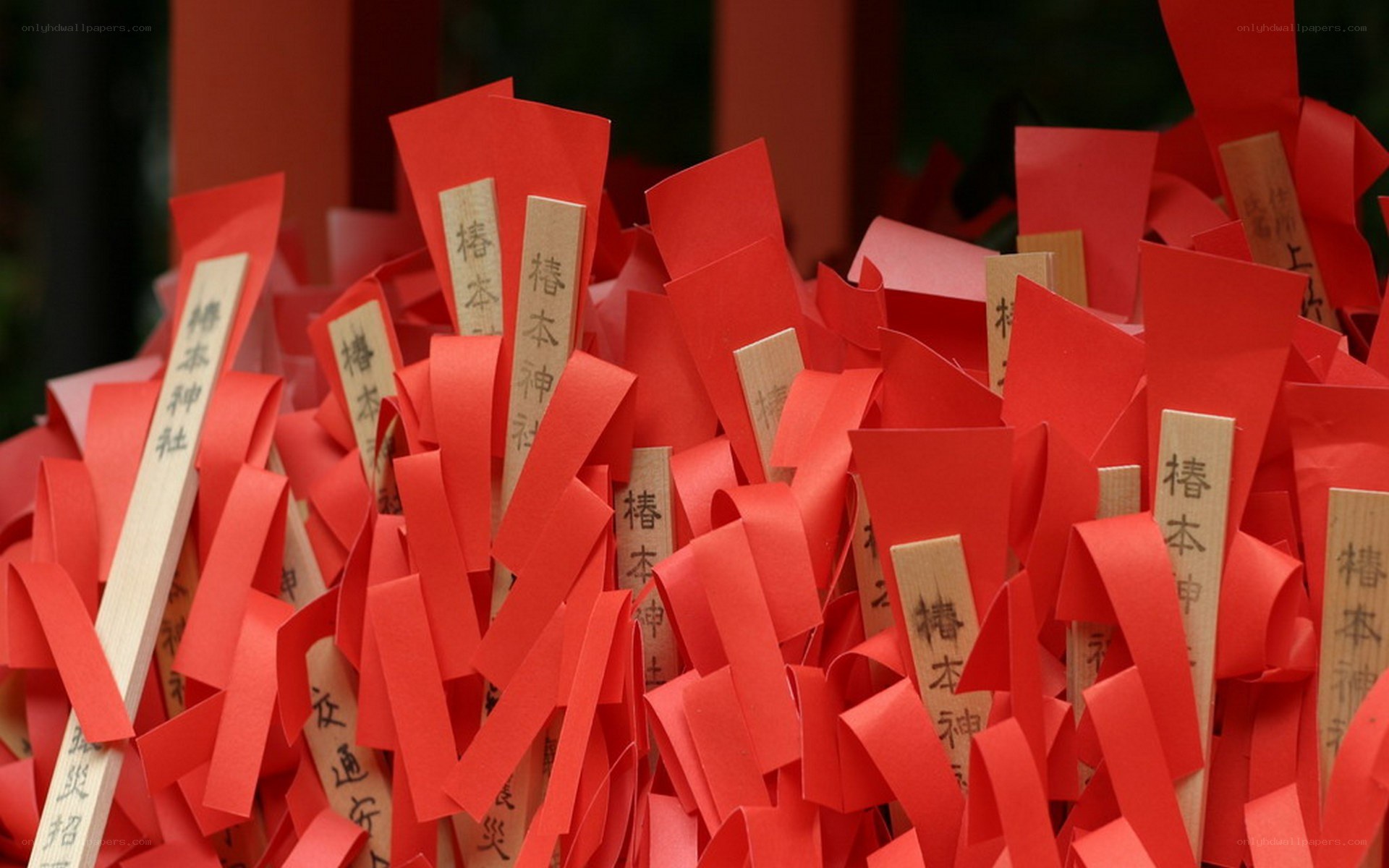 Red prayer flags at a shrine