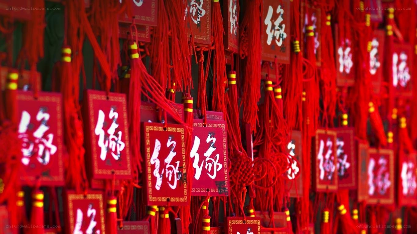 Red prayer tags at a temple