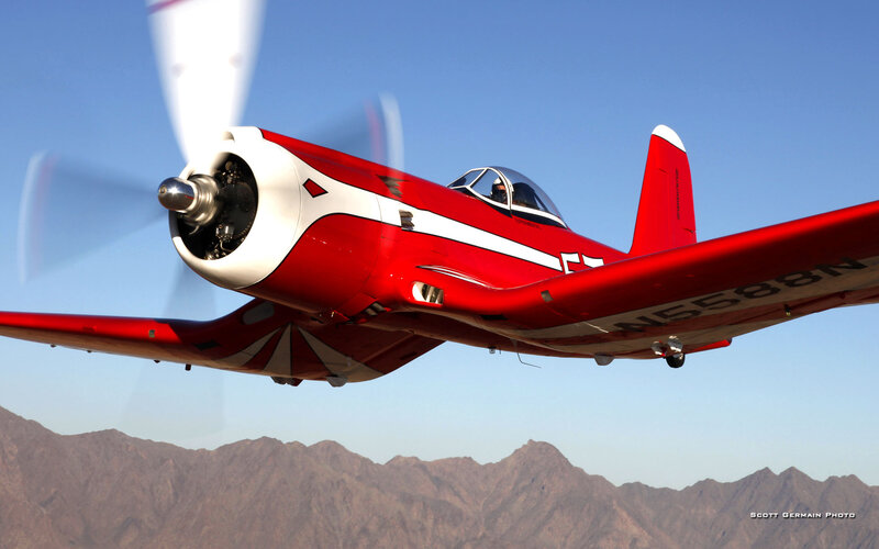 Red Propeller Airplane — Dynamic, Afternoon, Photograph