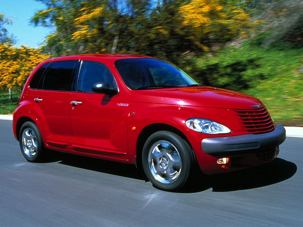 Red PT Cruiser in motion