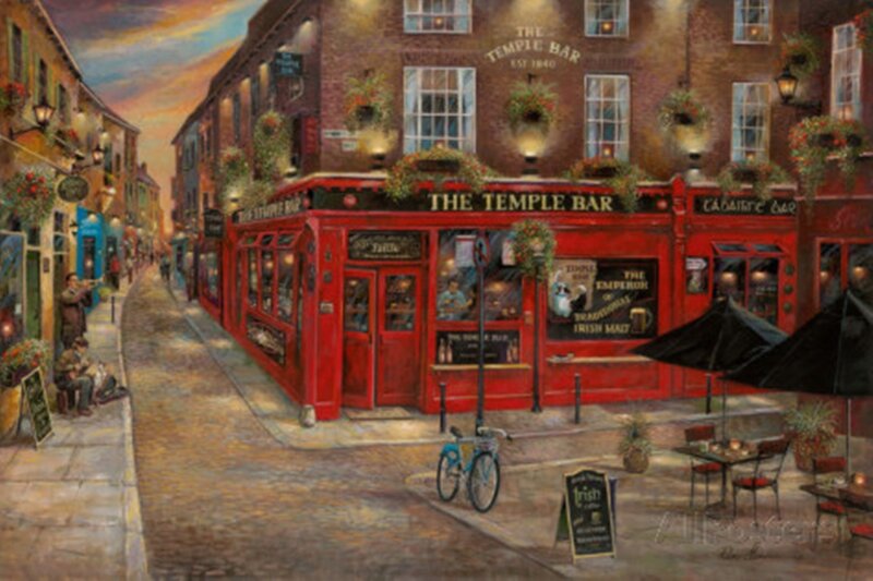 Red Pub on Cobblestone Street