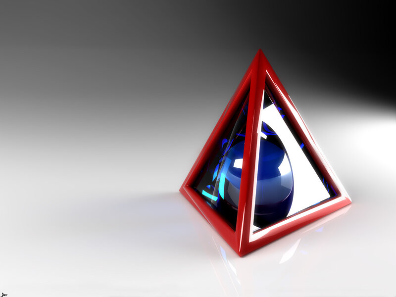 Red pyramid with blue sphere