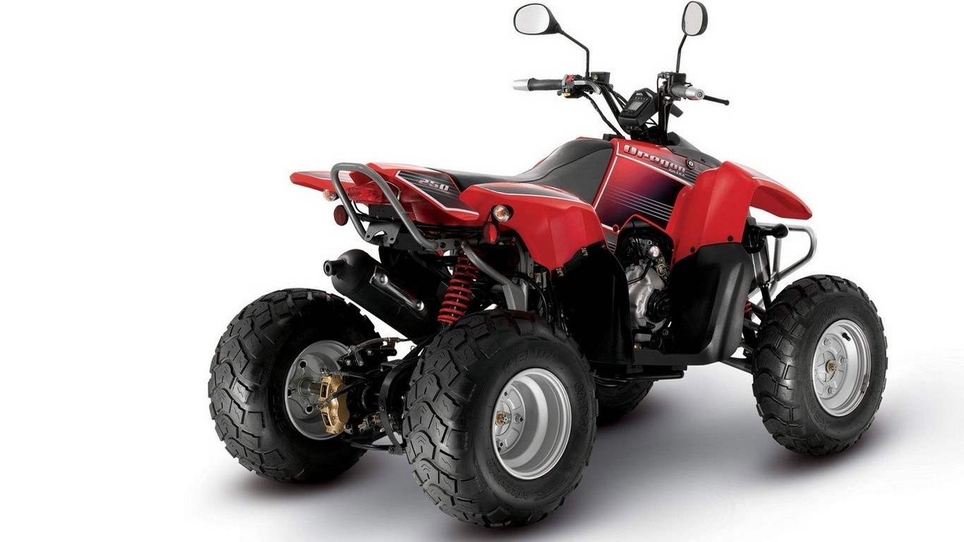 Red quad bike on white background