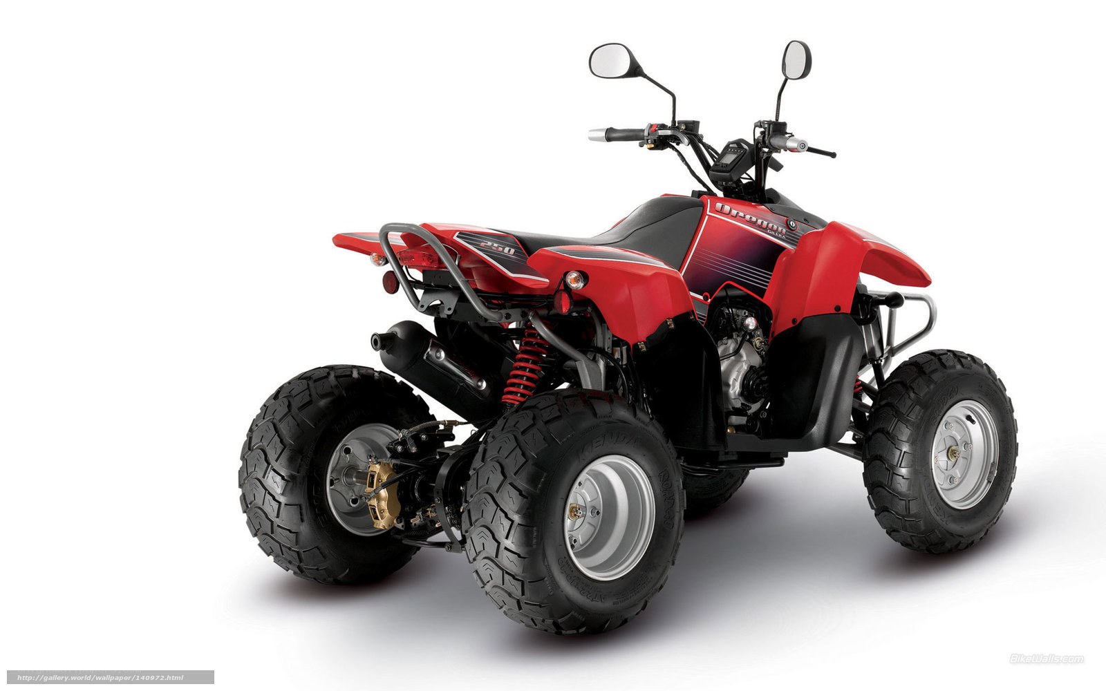 Red quad bike on white background