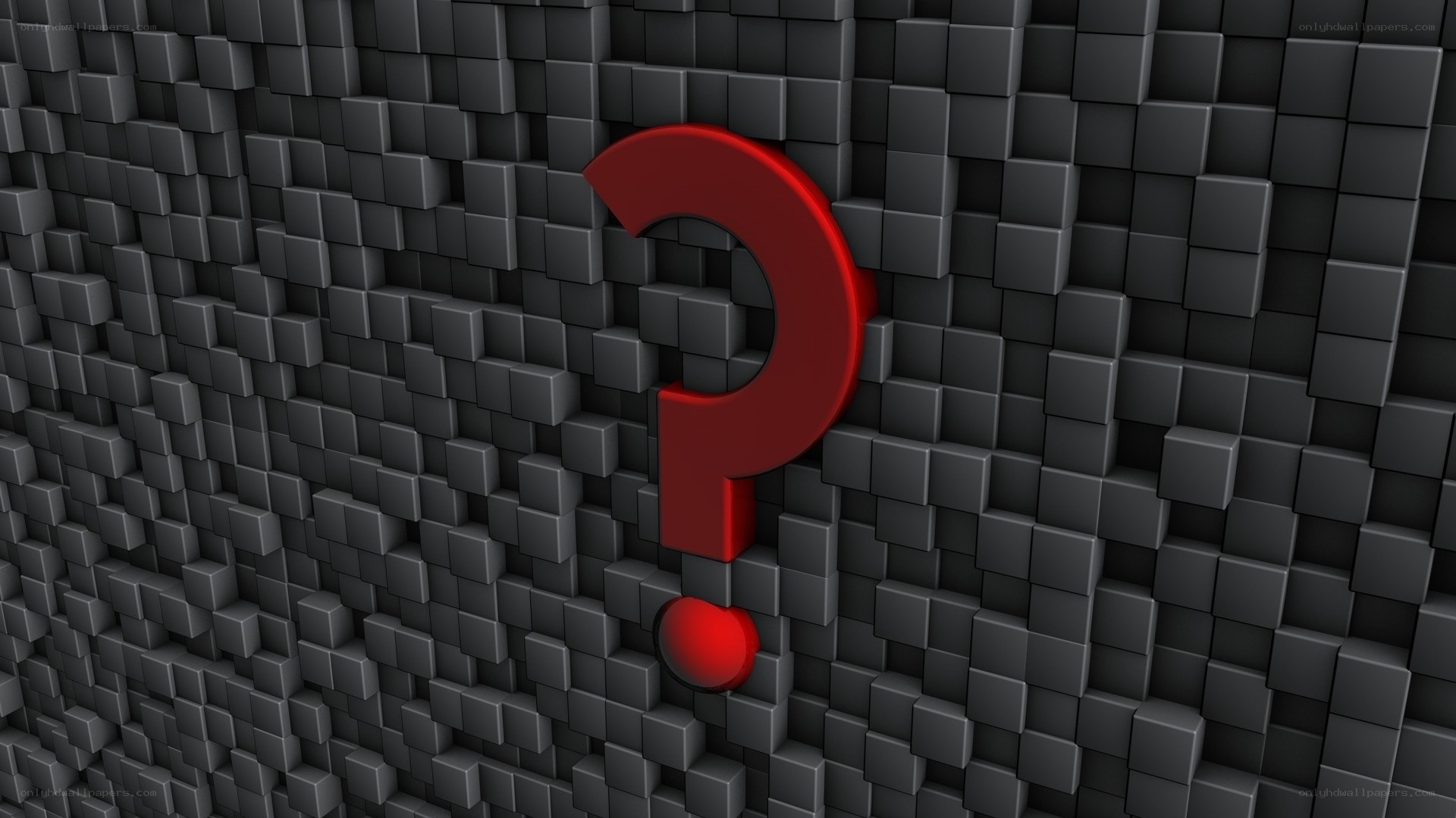 Red question mark on cube wall