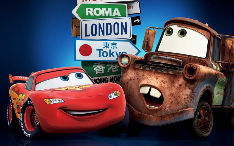 Red Race Car and Rusty Tow Truck