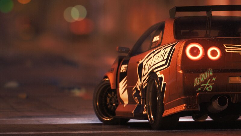 Red Race Car at Night — Dramatic