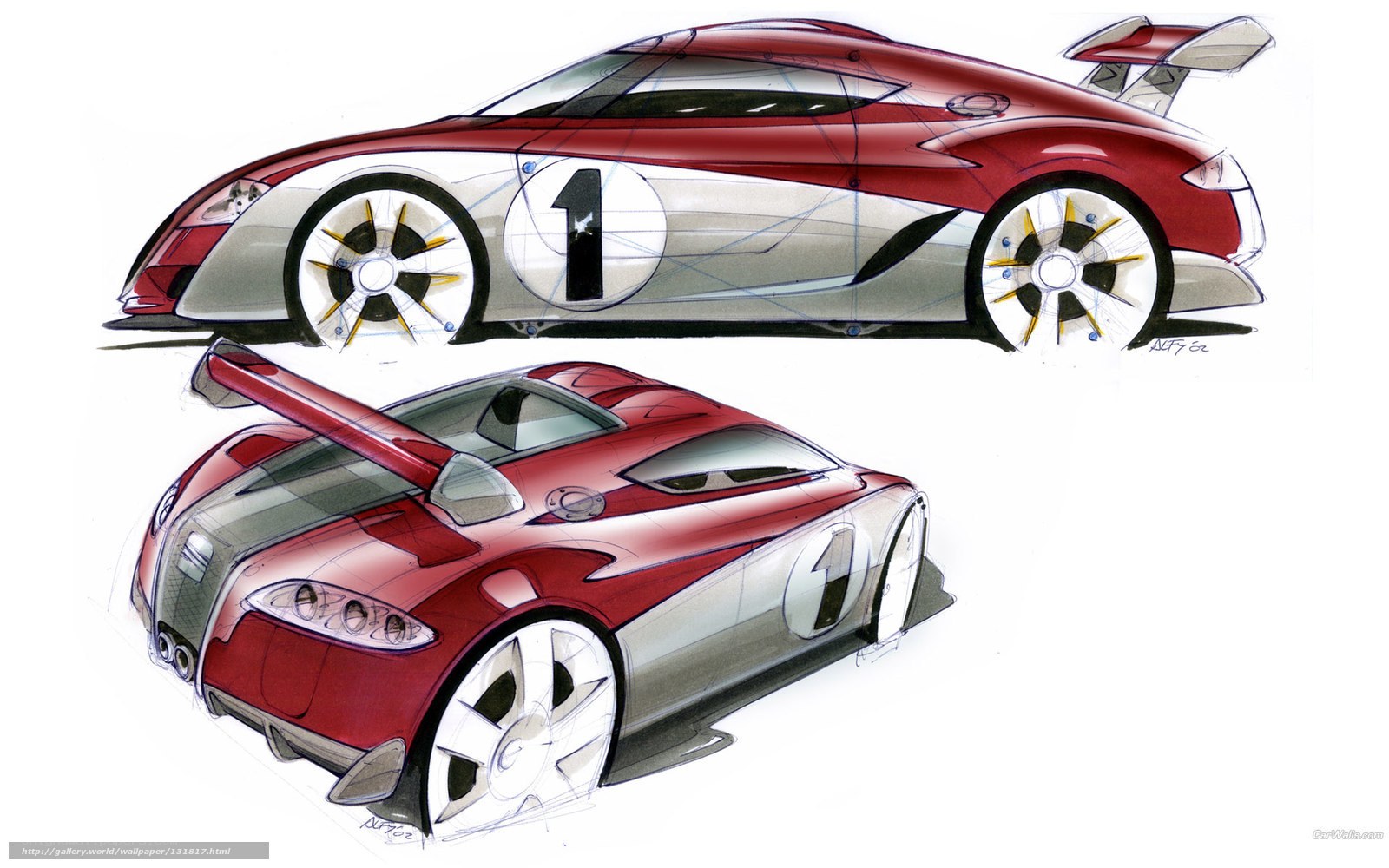 Red race car design sketches