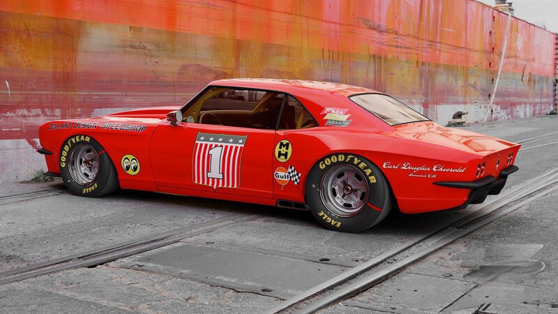 Red Race Car — Dramatic, 3d Render, Wall