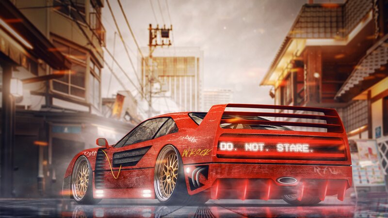 Red Race Car — Dramatic, Afternoon, Digital Art