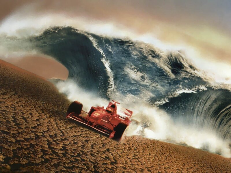 Red Race Car — Dramatic, Digital Art, Wave