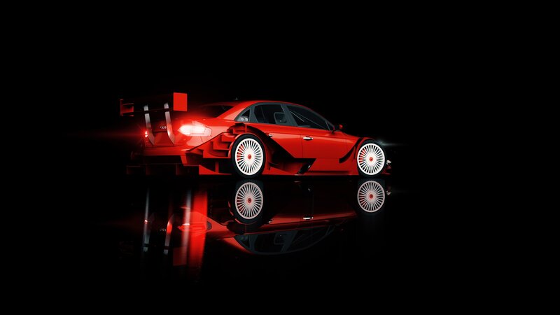 Red Race Car — Dramatic, Night, 3d Render, Wheels