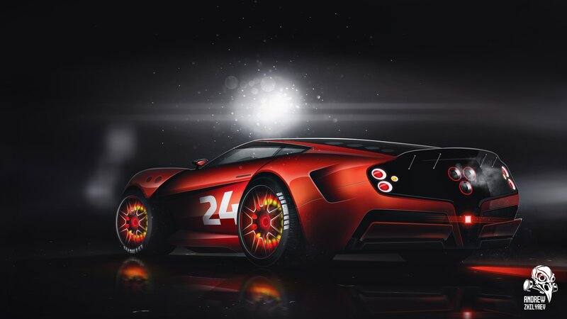 Red Race Car — Dramatic, Night, Digital Art, Number 24