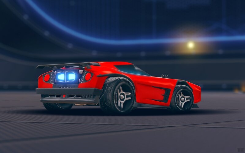 Red Race Car — Dramatic, Night, Digital Art, Wings