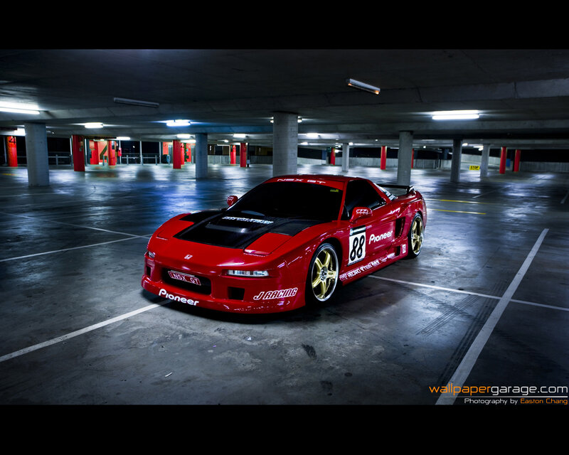 Red Race Car — Dramatic, Night, Photograph, Parking Garage