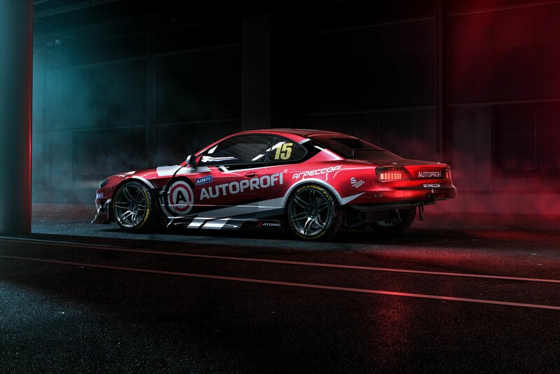 Red Race Car — Dramatic, Night, Photograph, Smoke