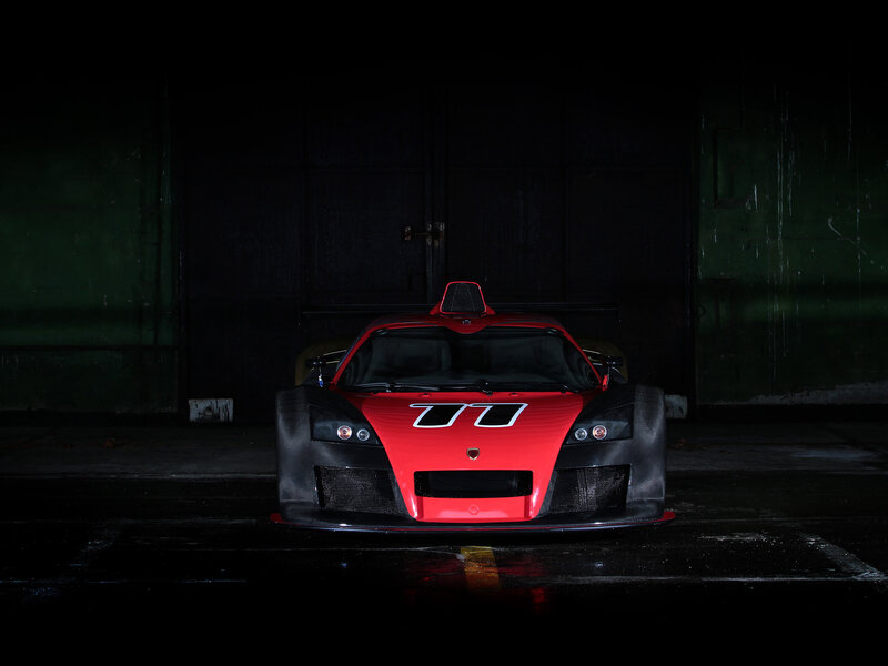 Red Race Car — Dramatic, Night, Photograph