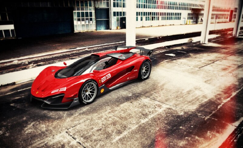 Red Race Car — Dramatic, Photograph, Building