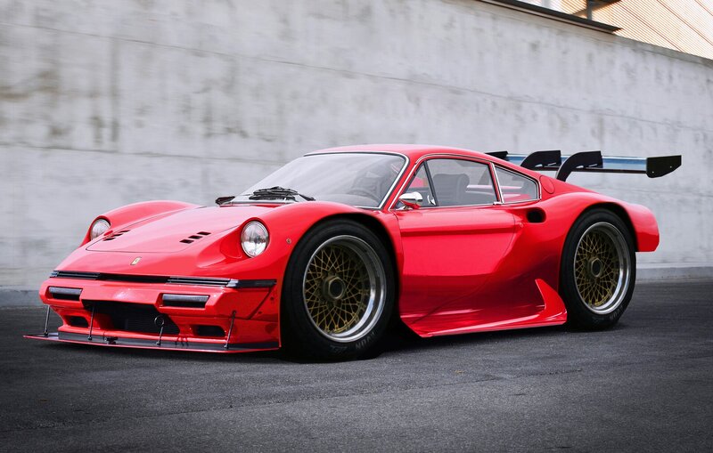 Red Race Car — Dramatic, Photograph, Concrete Wall