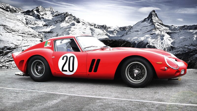 Red Race Car — Dramatic, Photograph, Mountains, Snow