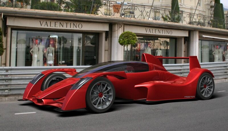 Red Race Car — Dynamic, Afternoon, 3d Render, Valentino Store